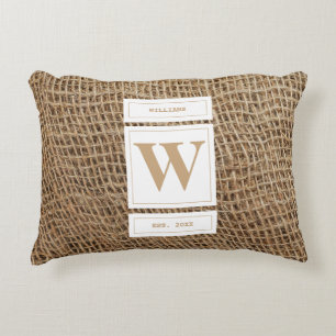 Rustic Burlap Monogram Initial Accent Pillow