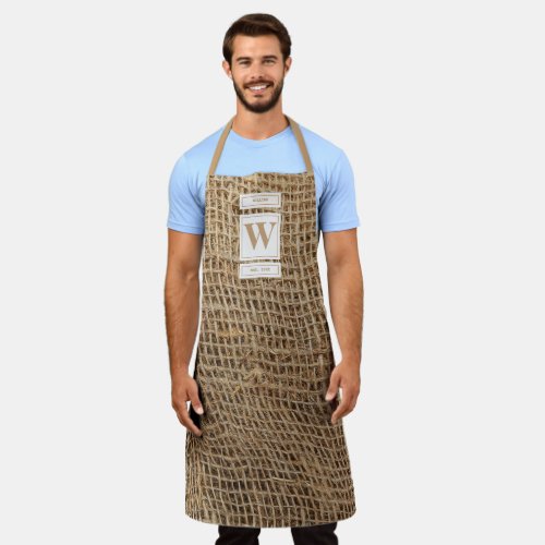 Rustic Burlap Monogram Initial  Apron