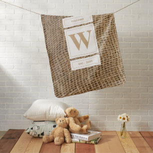Rustic Burlap Monogram Initial Baby Blanket