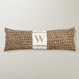 Rustic Burlap Monogram Initial Body Pillow