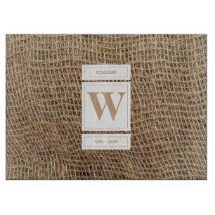 Rustic Burlap Monogram Initial Cutting Board
