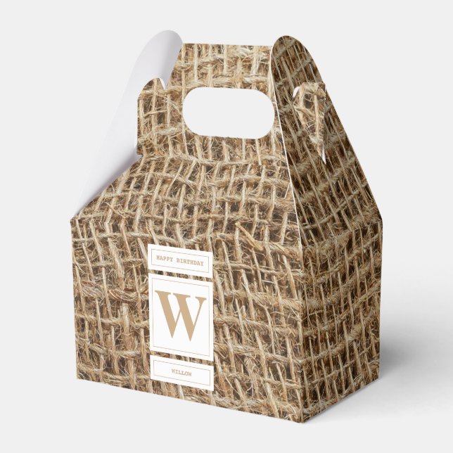 Rustic Burlap Monogram Initial Favor Boxes (Front Side)