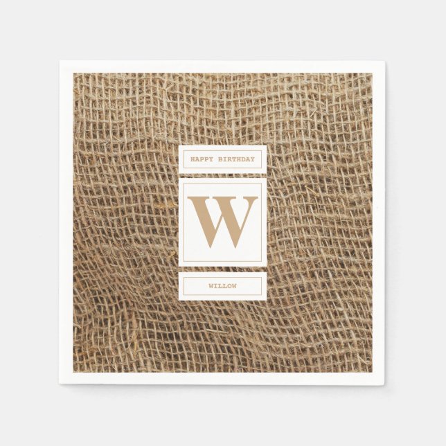 Rustic Burlap Monogram Initial Napkins (Front)
