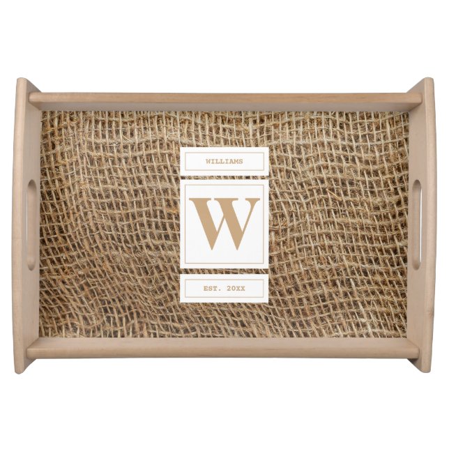 Rustic Burlap Monogram Initial  Serving Tray (Front)