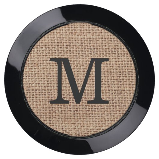 Rustic Burlap Monogram Initial USB Charging Station (Front)
