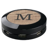 Rustic Burlap Monogram Initial USB Charging Station (Angled)