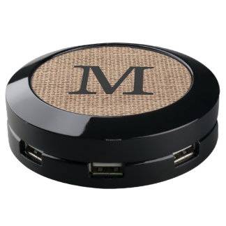 Rustic Burlap Monogram Initial USB Charging Station