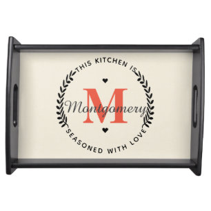 Rustic Burlap Monogram Seasoned With Love Serving Tray