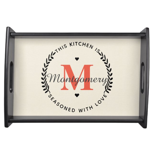 Rustic Burlap Monogram Seasoned With Love Serving Tray (Front)