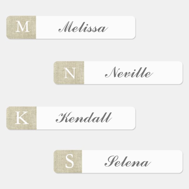 Rustic burlap monogram waterproof labels (Group)