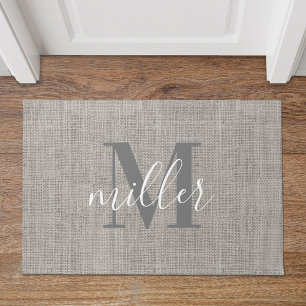 Rustic Burlap Monogrammed Family Name Doormat