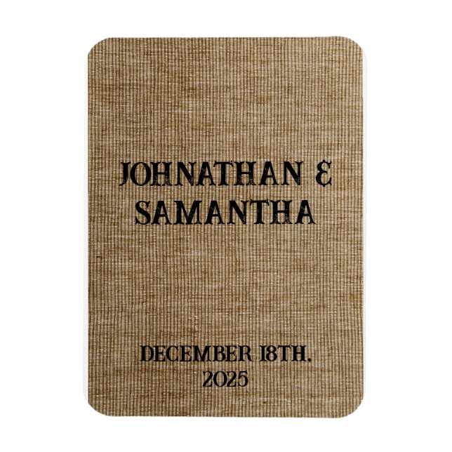Rustic Burlap Nature Magnet • Personalized Wedding (Vertical)