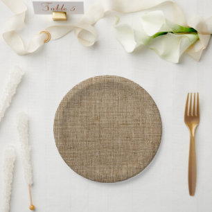 Rustic Burlap Nature Pattern Paper Plates, Country Plates