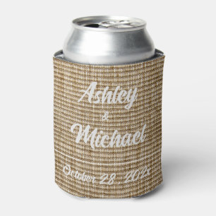 Rustic Burlap Nature Pattern Wedding Can Cooler