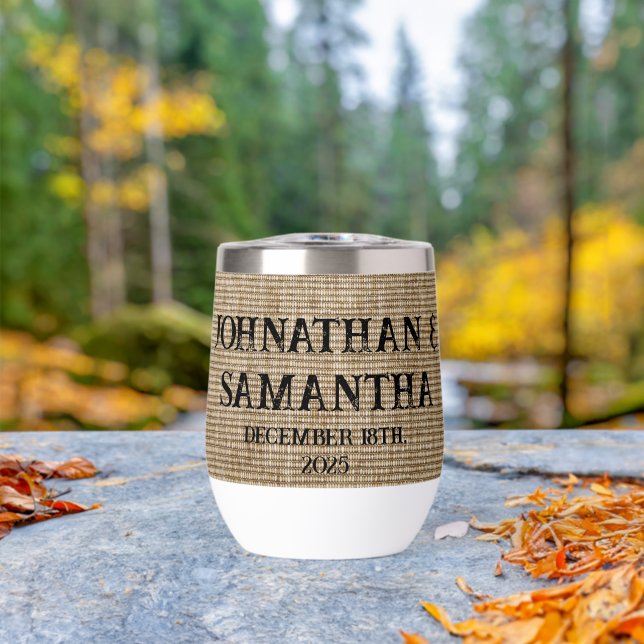 Rustic Burlap Nature Thermal Wine Tumbler • Person (Outdoor (Rotated))