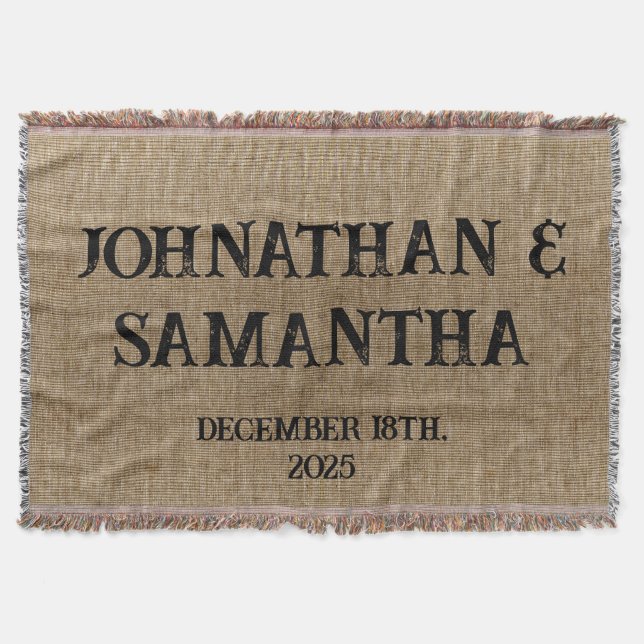 Rustic Burlap Nature Throw Blanket • Personalized  (Front)