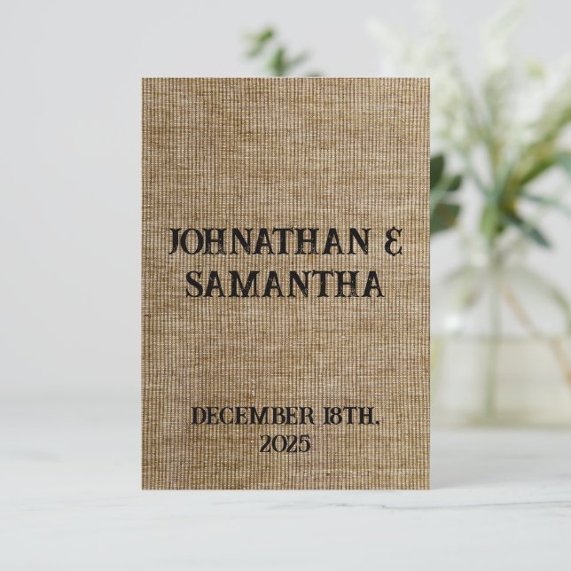 Rustic Burlap Nature Wedding Invitation | Custom (Standing Front)