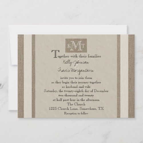 Rustic Burlap Parchment Look Wedding Invitation