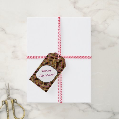 Rustic Burlap Pattern Pink with Text Greeting Gift Tags