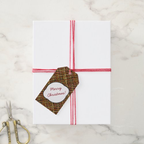 Rustic Burlap Pattern Red with Text Greeting Gift Tags