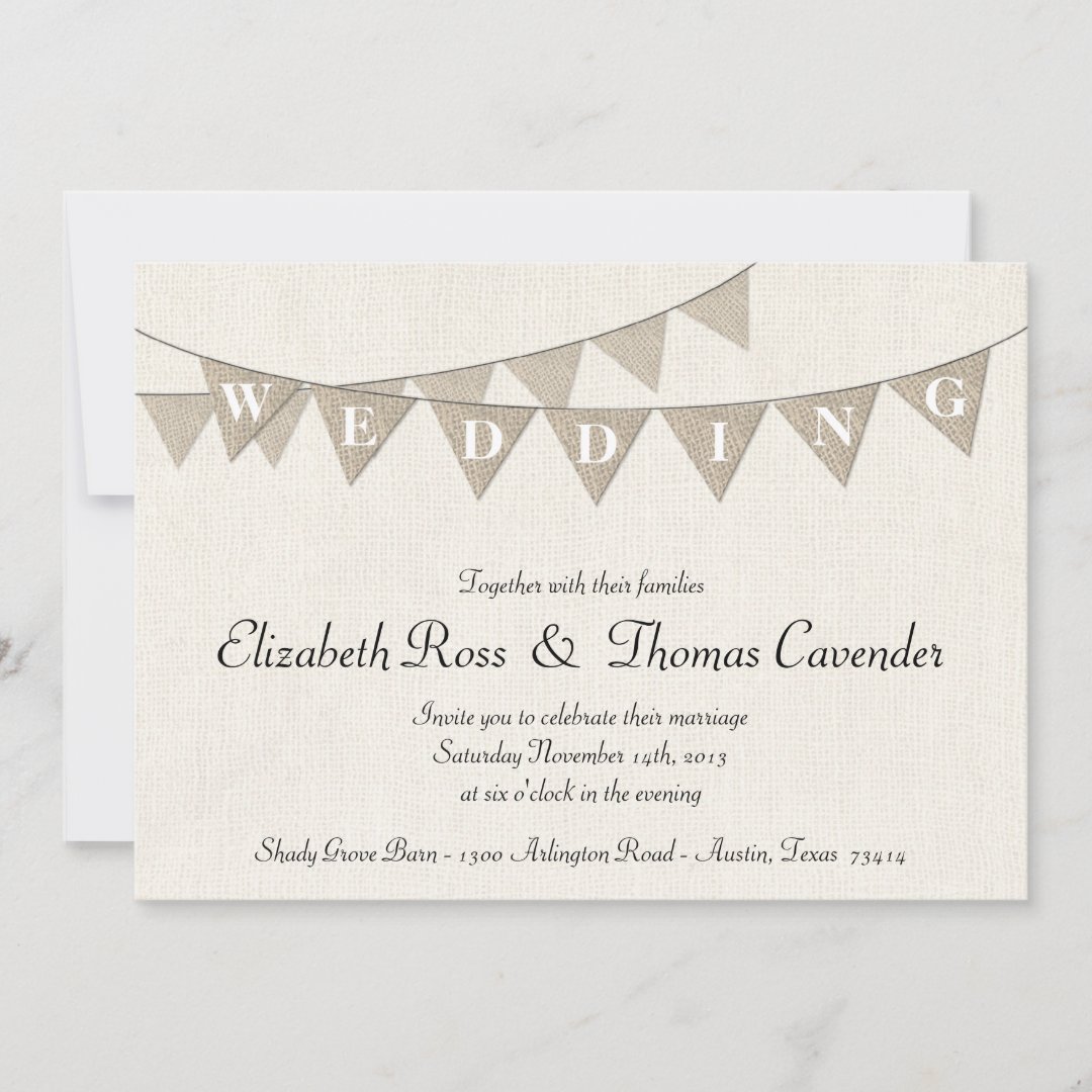 Rustic Burlap Pennant Wedding Invitation Zazzle