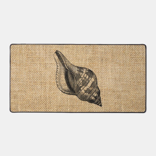 Rustic Burlap Photo Image Beach Theme Seashells Desk Mat (Front)