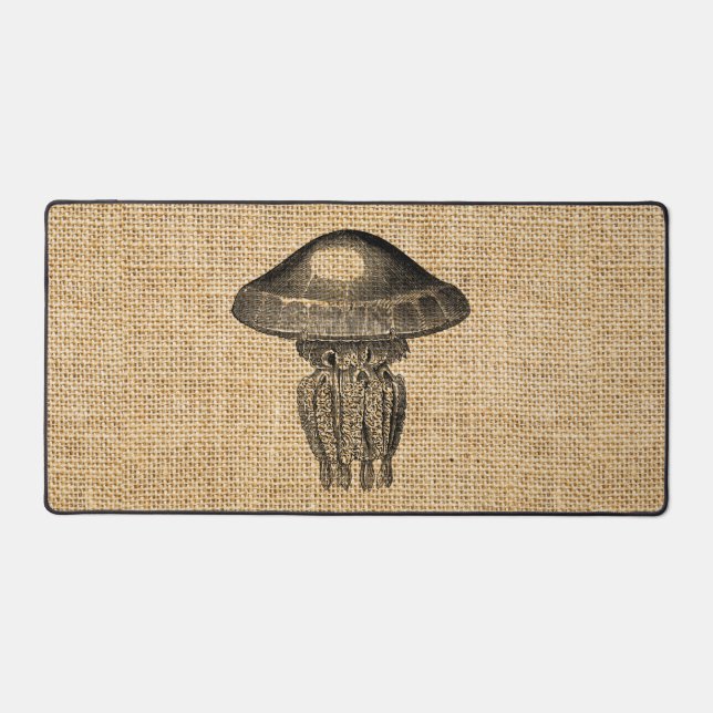Rustic Burlap Photo Image Jellyfish Design Desk Mat (Front)