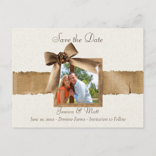 Rustic Burlap Photo Save the Date Postcard