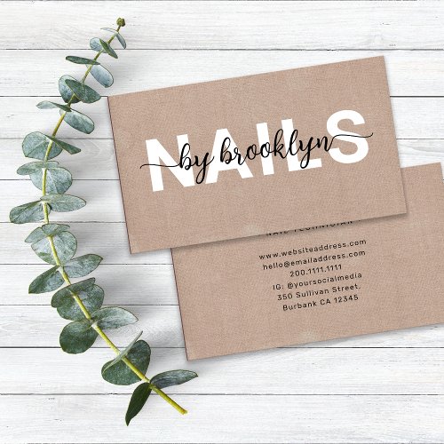 Rustic Burlap Photo Typography Nail Artist Business Card