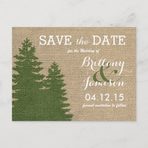 Rustic Burlap Pine Trees Winter Save the Date Announcement Postcard