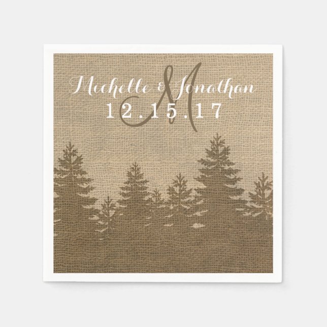 Rustic Burlap Pine Trees Winter Wedding Napkin (Front)
