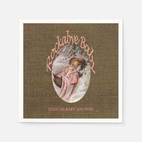 Rustic Burlap Pink Brown  Custom Girl Baby Shower Napkins