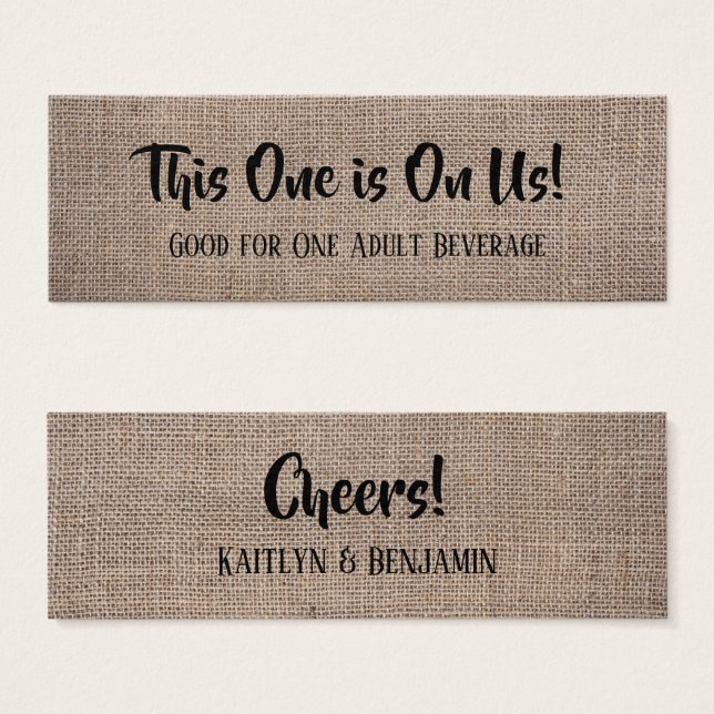 Rustic Burlap & Pretty Black Text, Drink Tickets (Front & Back)