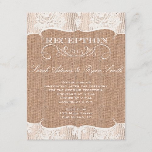 Rustic Burlap Print &amp; Lace Reception Invitation