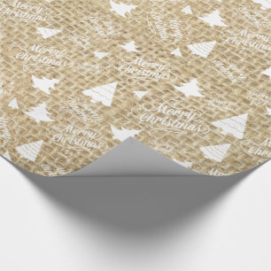 Rustic Burlap Print Merry Christmas Tree Gift Wrap