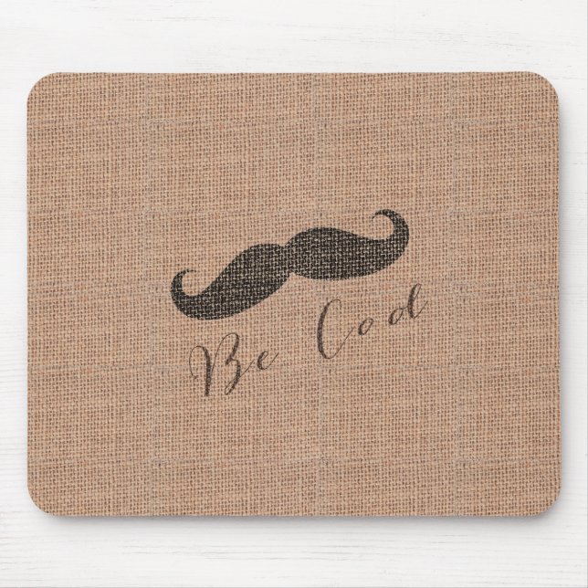 Rustic Burlap Print & Mustache Mouse Pad (Front)