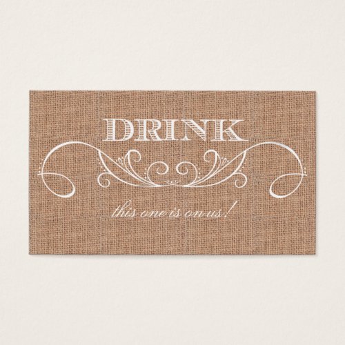 Rustic Burlap Print Wedding Drink Ticket Business Card
