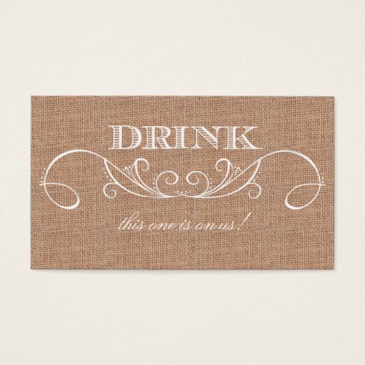 Customizable Rustic Burlap Print Wedding Drink Ticket Business Card