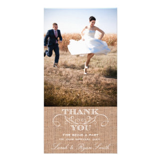 Rustic Wedding Thank You Cards Greeting Photo Zazzle Rustic Burlap Print Wedding Thank You Photo Cards
