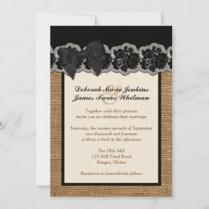 Rustic Burlap, PRINTED Lace, Bow Wedding Invite 3