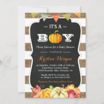 Rustic Burlap Pumpkin It's A Boy Fall Baby Shower Invitation