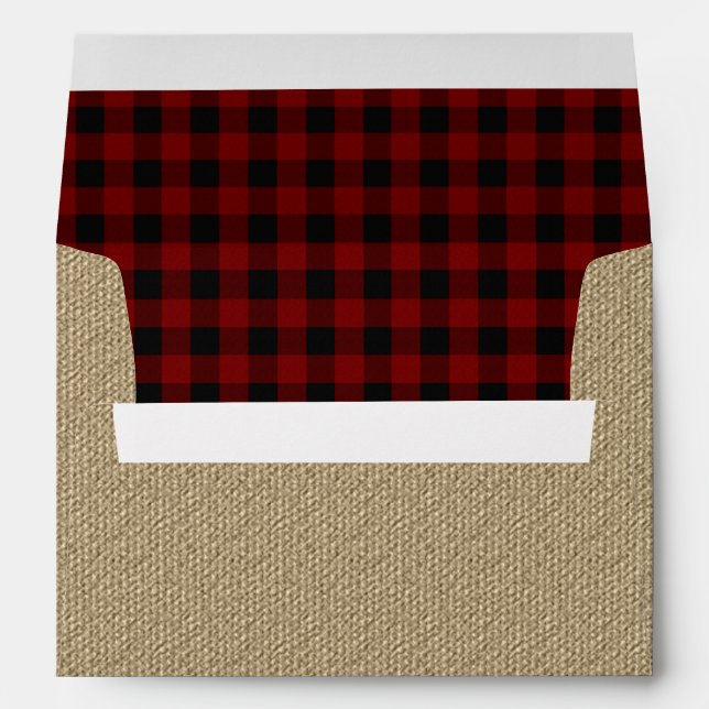 Rustic Burlap | Red Black Buffalo Checks Pattern Envelope (Back (Bottom))