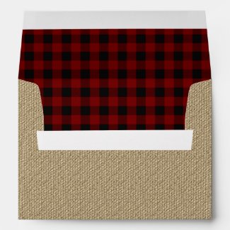 Rustic Burlap | Red Black Buffalo Checks Pattern Envelope