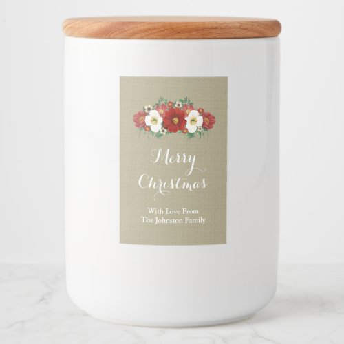 Rustic Burlap Red Floral Christmas Custom Label