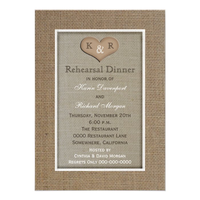 Rustic Burlap Rehearsal Dinner Invitation