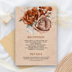 Rustic Burlap Rose Terracotta Wedding Details Enclosure Card