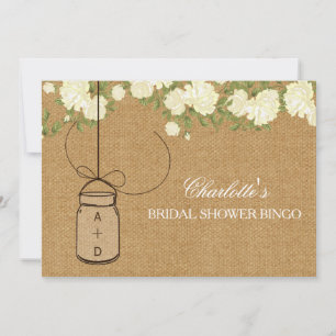 Rustic Burlap Roses bridal shower bingo cards