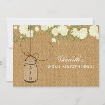 Rustic Burlap Roses bridal shower bingo cards