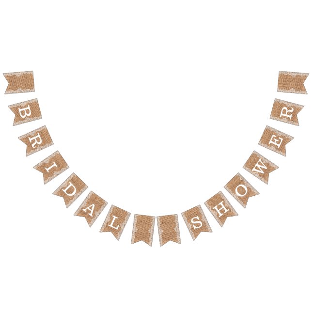 Rustic Burlap Sack with White Lace. Bridal Shower. Bunting Flags (All)