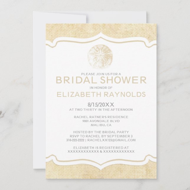 Rustic Burlap Sand Dollar Bridal Shower Invitation (Front)